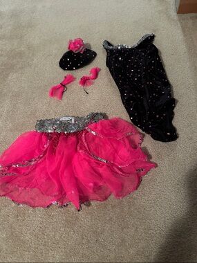 Fuchsia and Black Sequin Dance Costume Set for Kids
